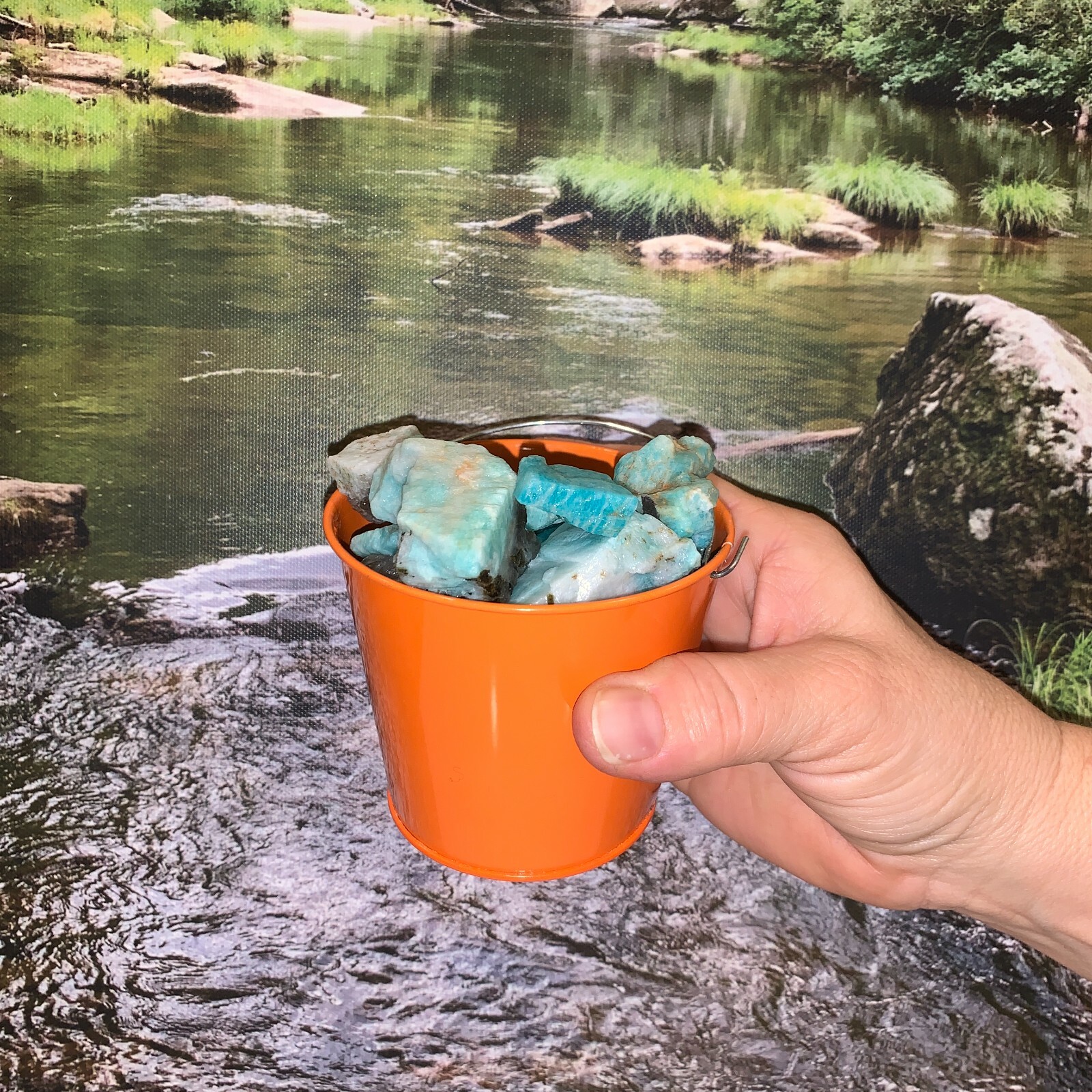 Bucket Full of Amazonite Rough + FREE faceted gemstone – Pick Bucket Color
