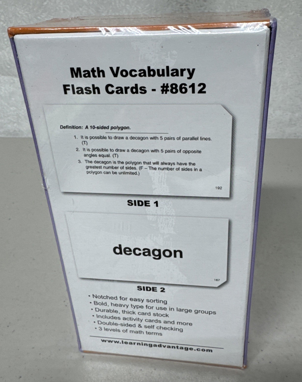 8612 Math Vocabulary Flash Cards Learning Advantage Grades 2-7 New Sealed US5