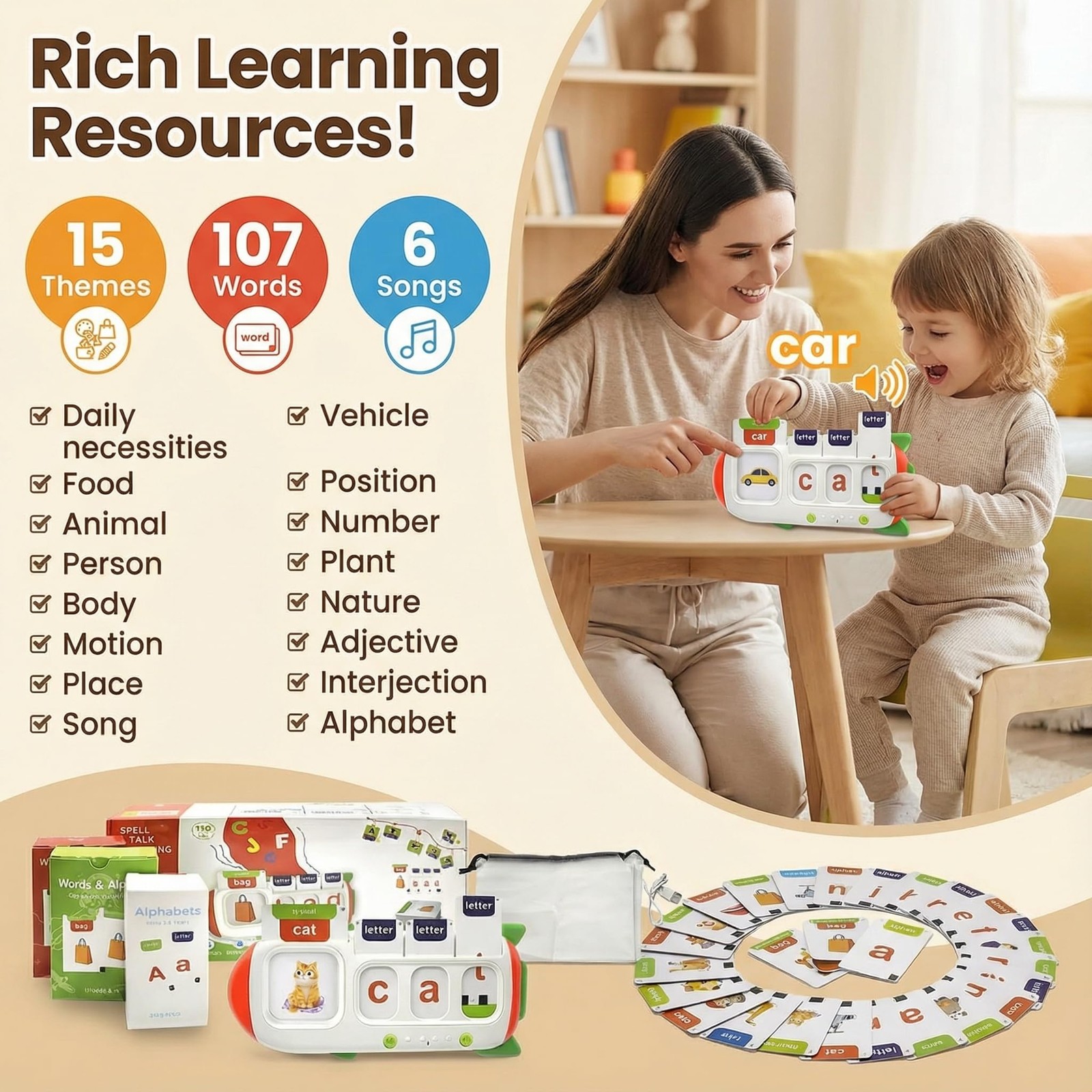 Talking Flash Cards for Toddlers 2 3 4 5 6 7 8,CVC Word Spelling & Talking ABC F