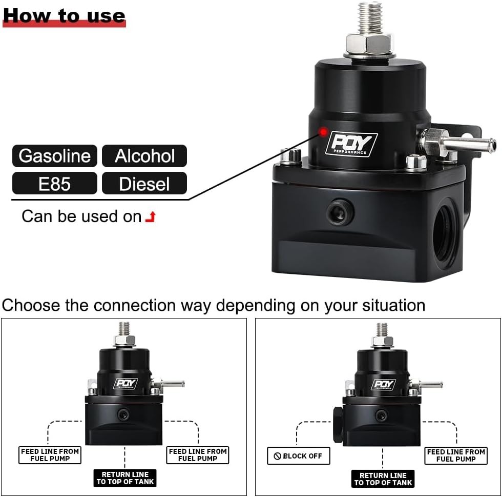Adjustable Fuel Pressure Regulator Kit 3-70PSI with AN8 Feed Port and AN6 Return