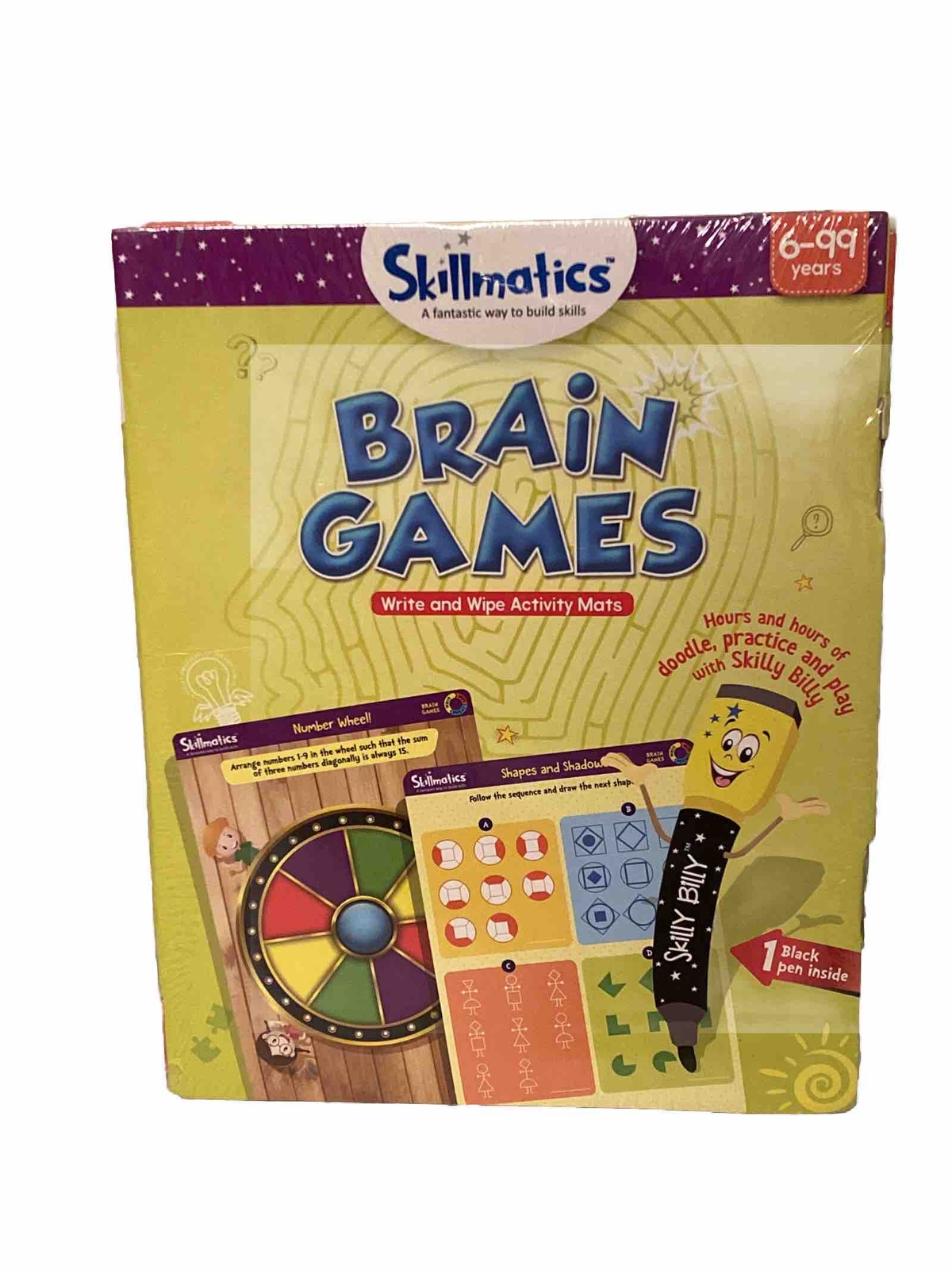 Skillmatics BRAIN GAMES write and Wipe Activity Mats, Ages 6-99 Years NEW SEALED