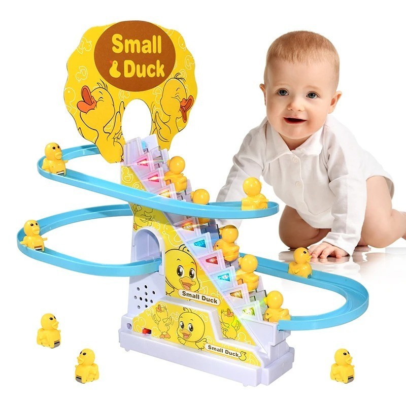 Electric Duck Climbing Stairs Track Toy – Roller Coaster Light Music Kids Gift