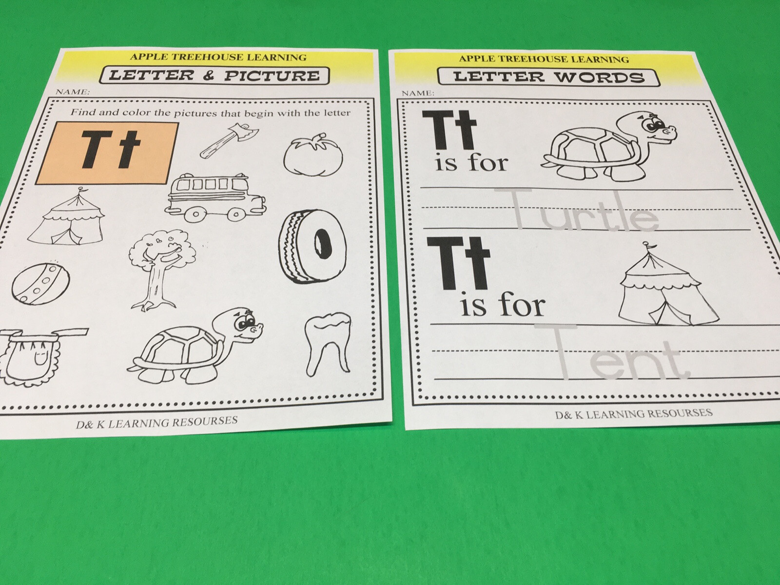 Letter Tt – Apple Treehouse Worksheets – Preschool Teaching supplies 20pgs