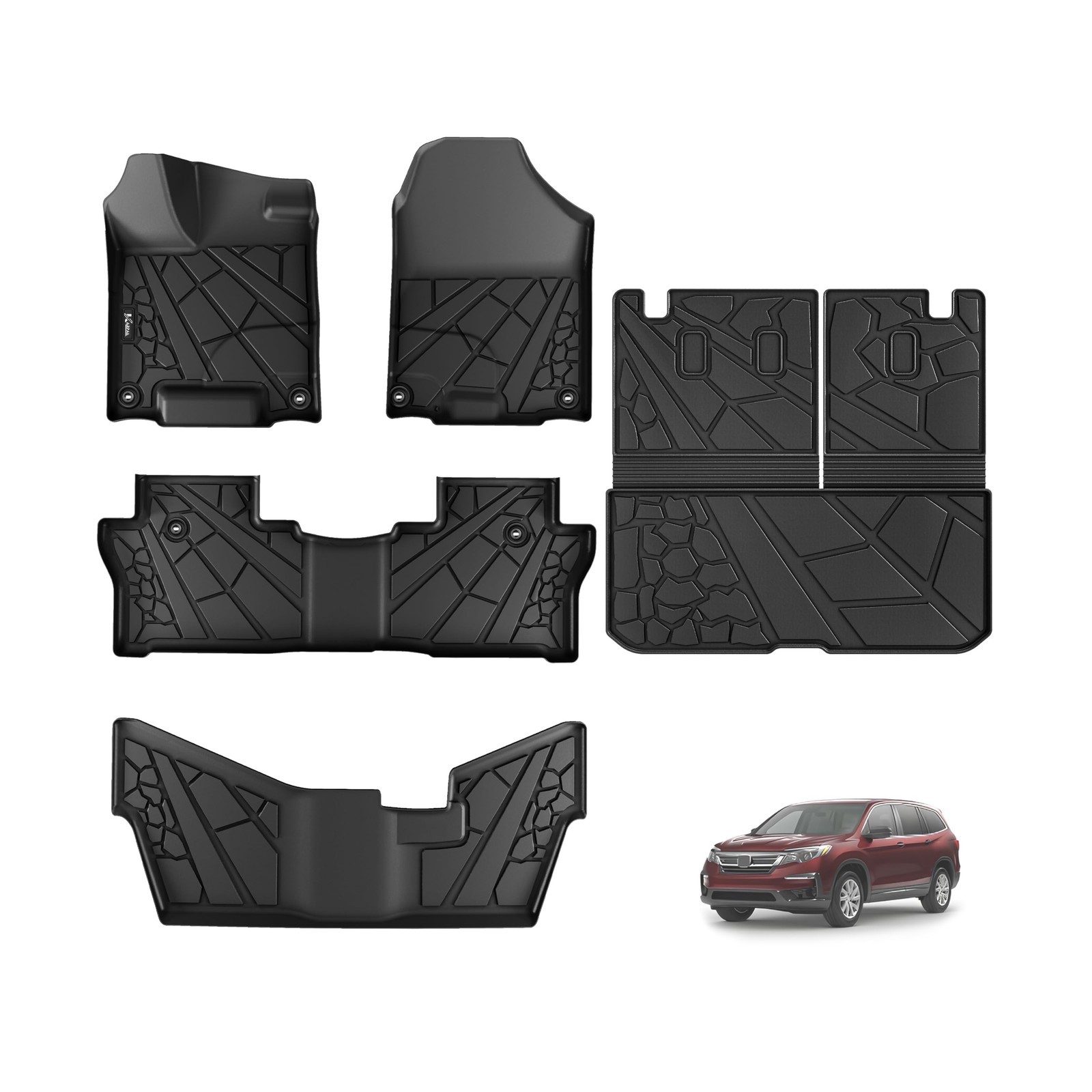 KARPAL Floor Mats for Honda Pilot 2016-2022 (8 Seats, No Elite Models), All W…