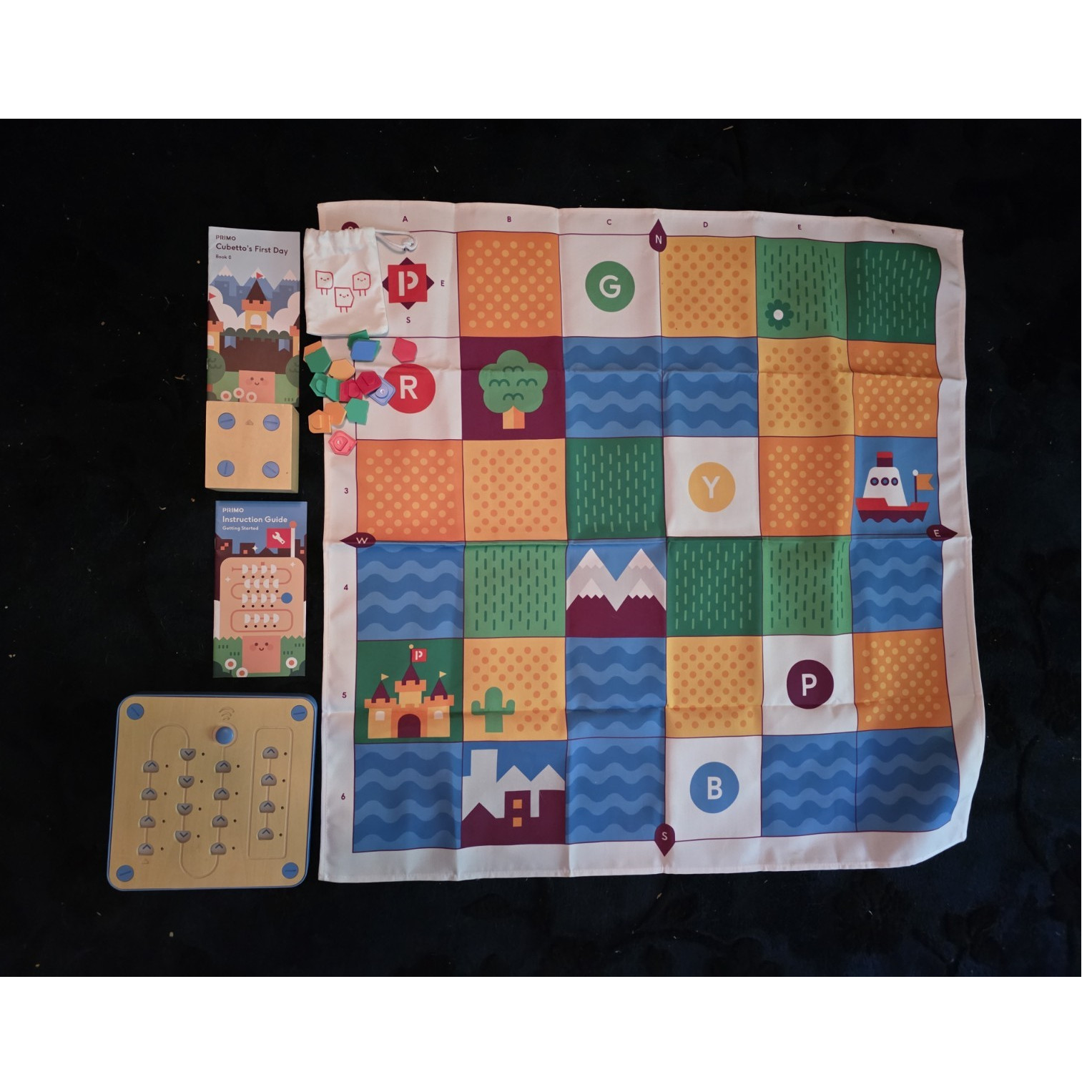 PRIMO Cubetto Educational Coding Toy Set w/ Playmat, Wooden Board & Guides