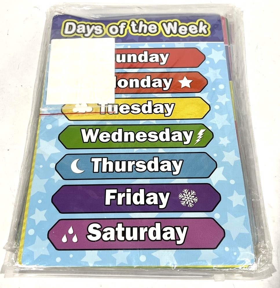 Kindergarten Classroom Educational Posters Alphabet, Colors, Days, More 16×11