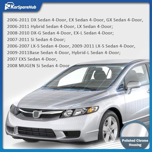 Headlights Assembly for 2006-2011 Honda Civic 4-Door Headlamp Replacement Black