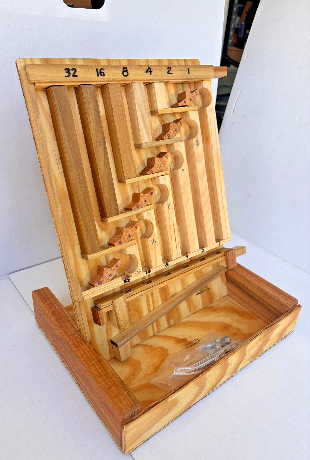 Handmade Wooden Binary Marble Adding Machine 6-Bit Kiwanis Toy Longmont CO
