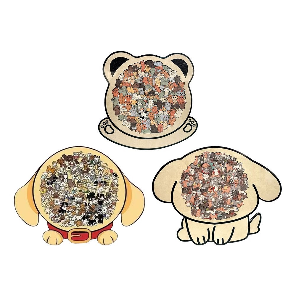 115-Piece Morandi-Colored Dog Shaped Wooden Jigsaw Puzzle JQ
