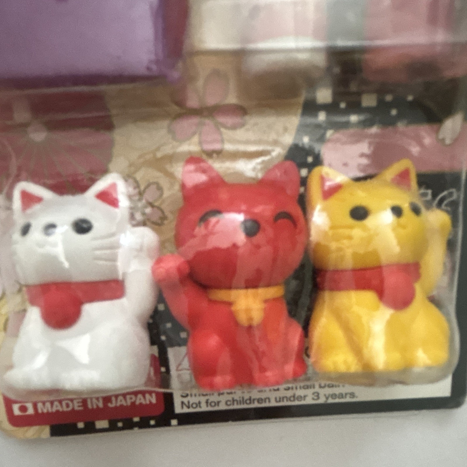 Japanese Eraser Set 7 pcs Set kimono Doll & Lucky Cat Made in Japan