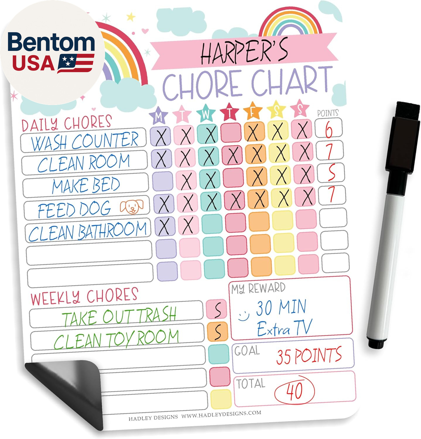 Magnetic Chore Chart for Kids – Reward Chart for Kids, Dry Erase Responsibility
