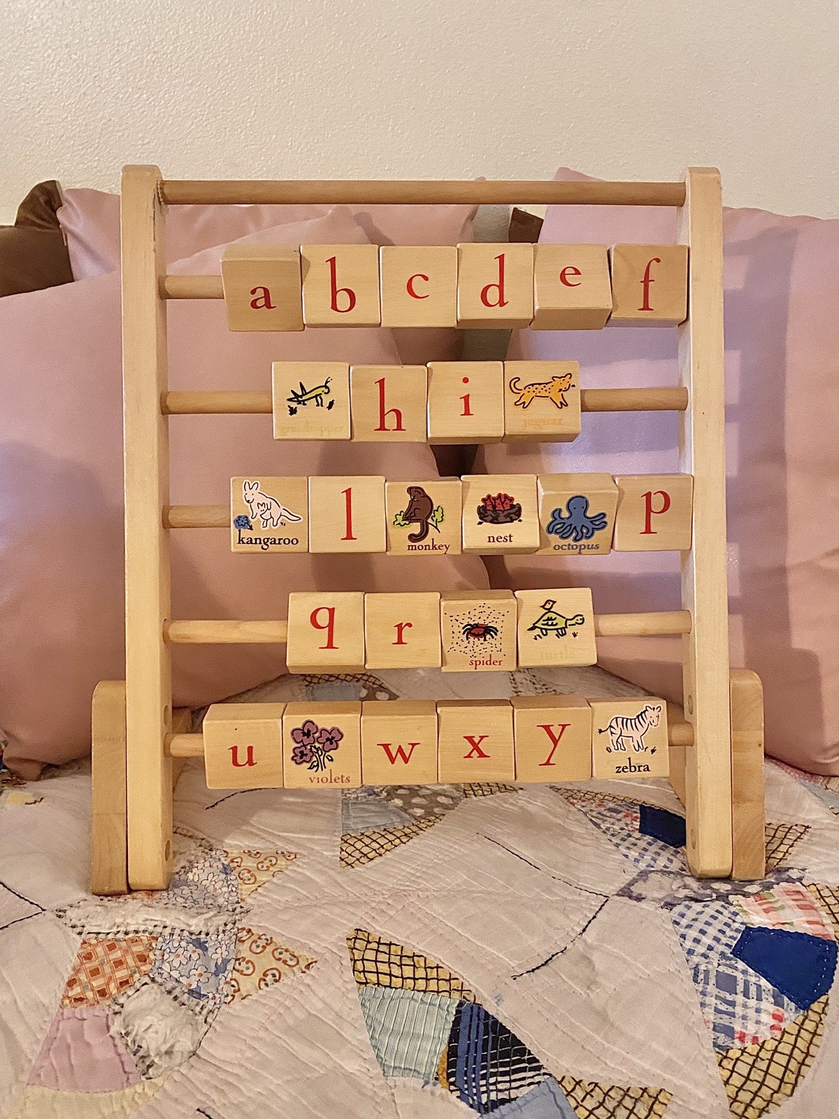 Pottery Barn Wooden Children’s ABC Alphabet Block Abacus Learning Toy