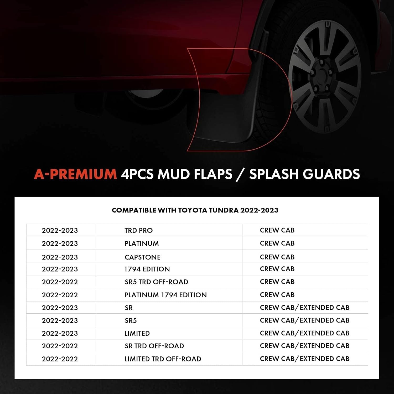 A-Premium Mud Flaps Compatible with Toyota Tundra 2022 2023 2024 2025 2026, Spla