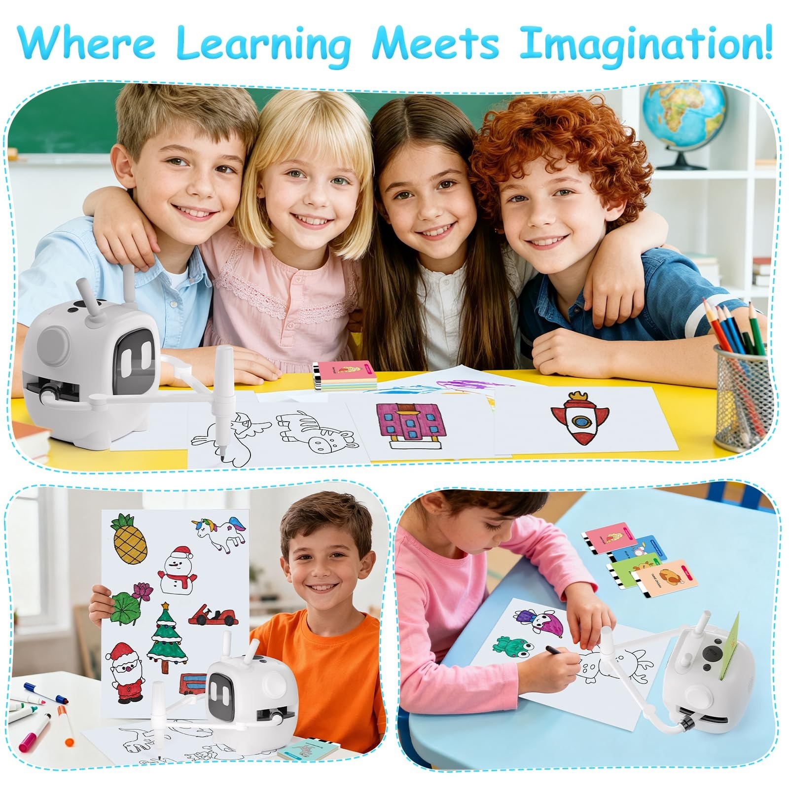 Interactive Drawing Robot for Kids – Auto Drawing Machine, 192 Cards & 10 Pens,