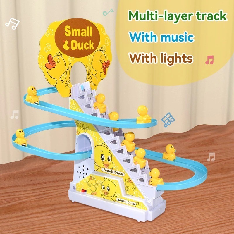 Electric Duck Climbing Stairs Track Toy – Roller Coaster Light Music Kids Gift