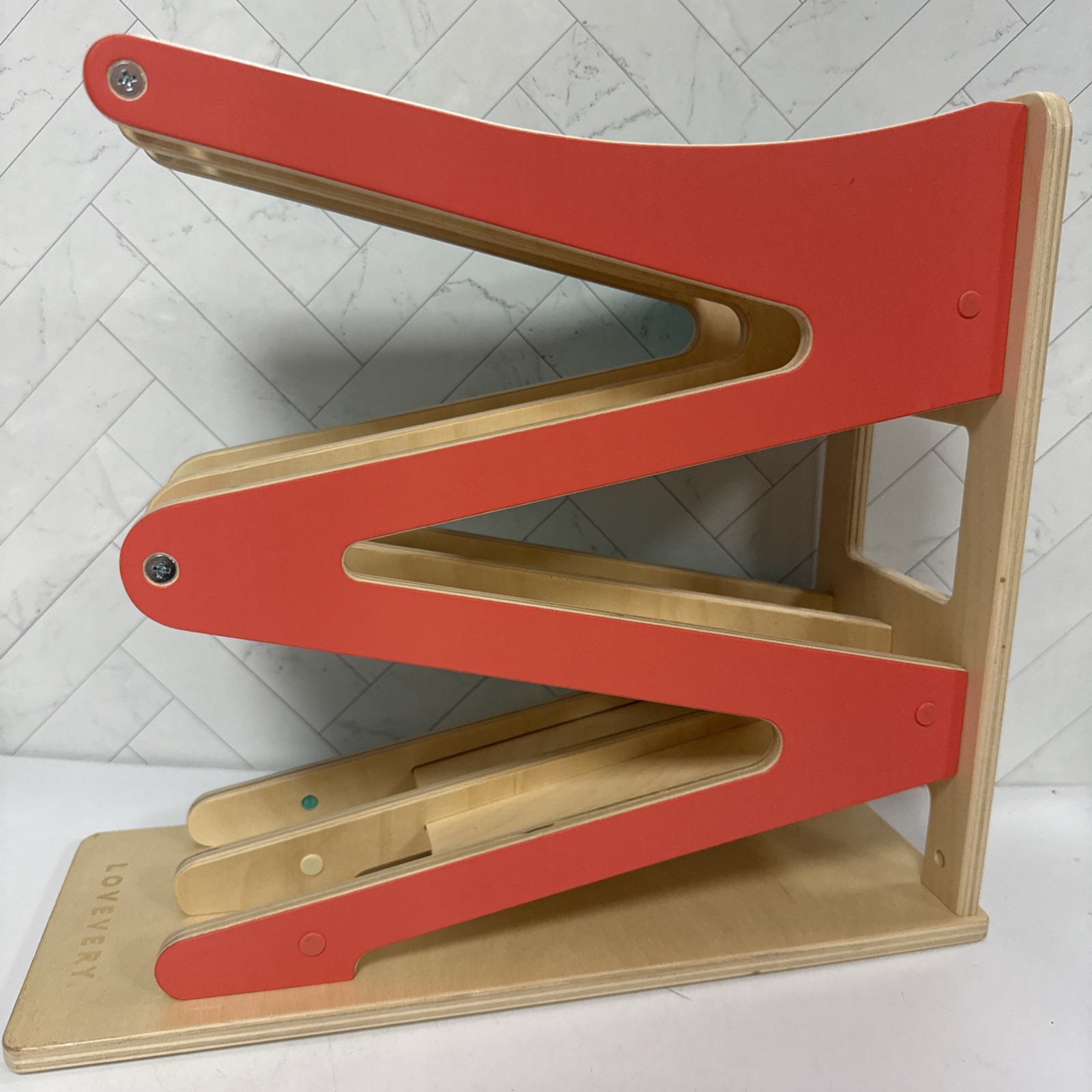 Lovevery Montessori Learning Wooden Race and Chase Toy Ramp w/ 1 car Toddler