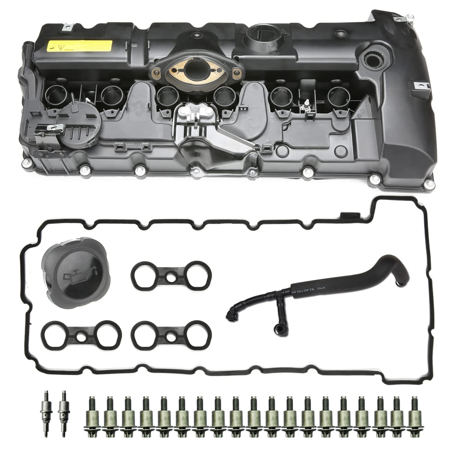 MITZONE N52 Engine Valve Cover Kit with Oil Cap & PCV Hose Upgrades(Plastic)