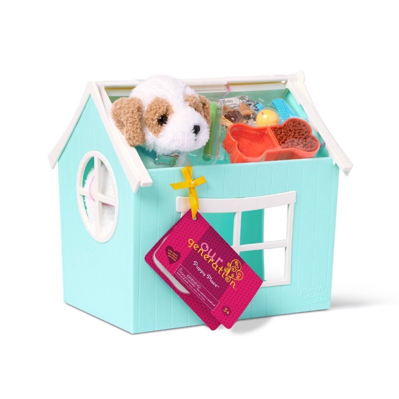 Puppy Place Pet Dog Plush & Dog House Accessory Set for 18'' Dolls