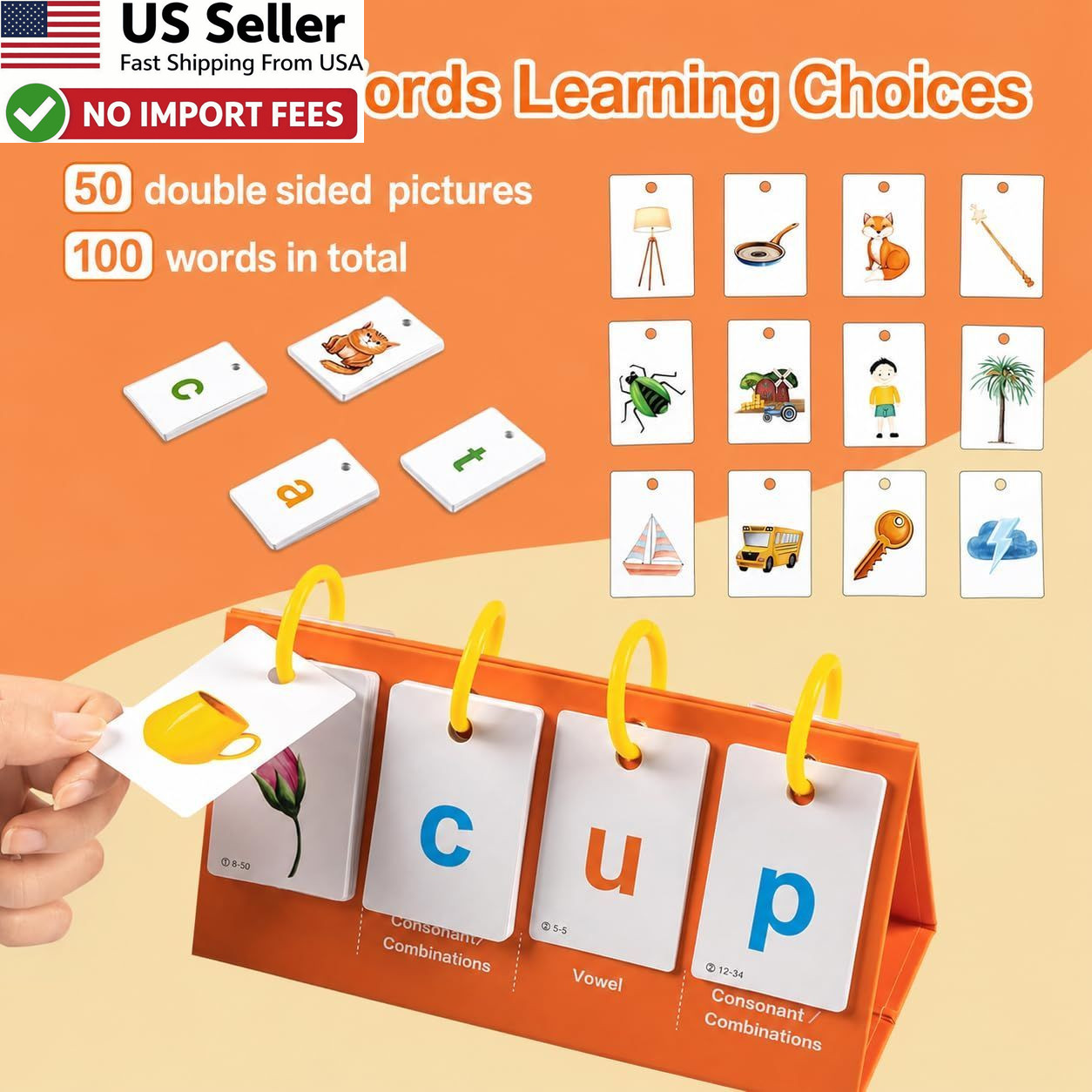 Phonics Flash Cards Sight Words Kindergarten 1st 2nd 3rd Grade CVC Word Builder
