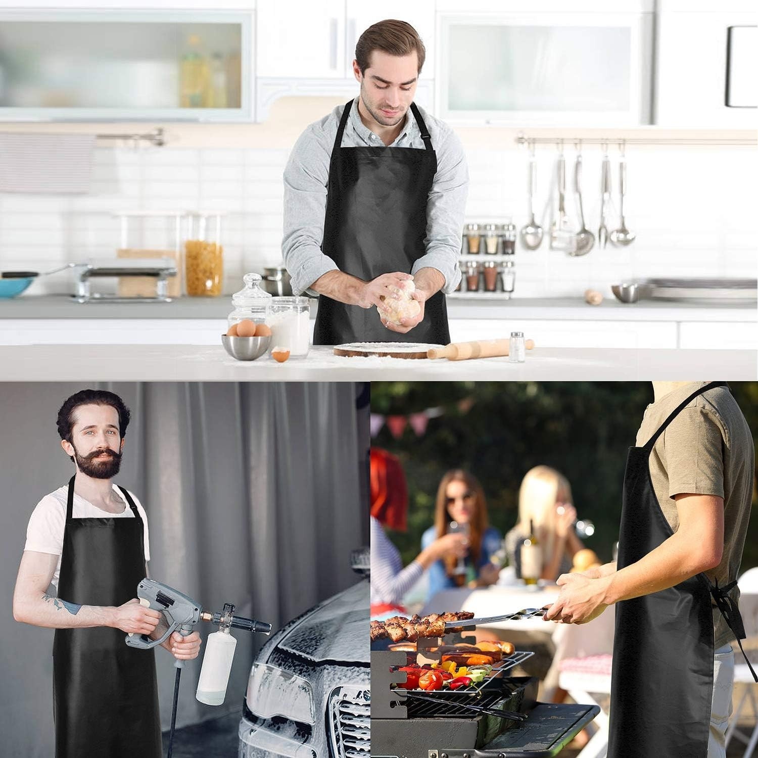 2 Pack Waterproof Rubber Vinyl Apron 40 Inch Chef Aprons for Men Heavy Duty
