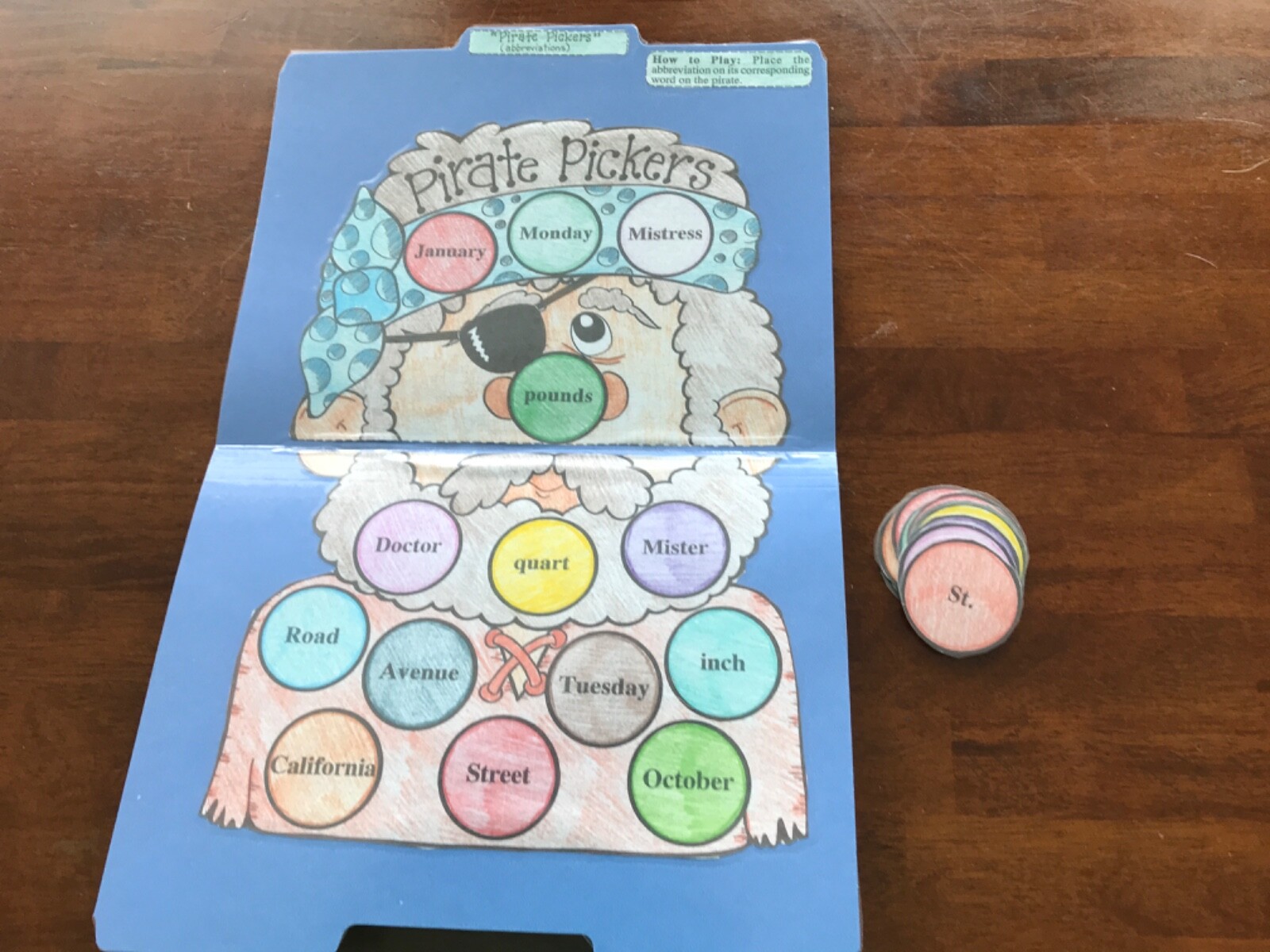 Pirate Pickers! Contractions 1-4 Grade language arts file folder game