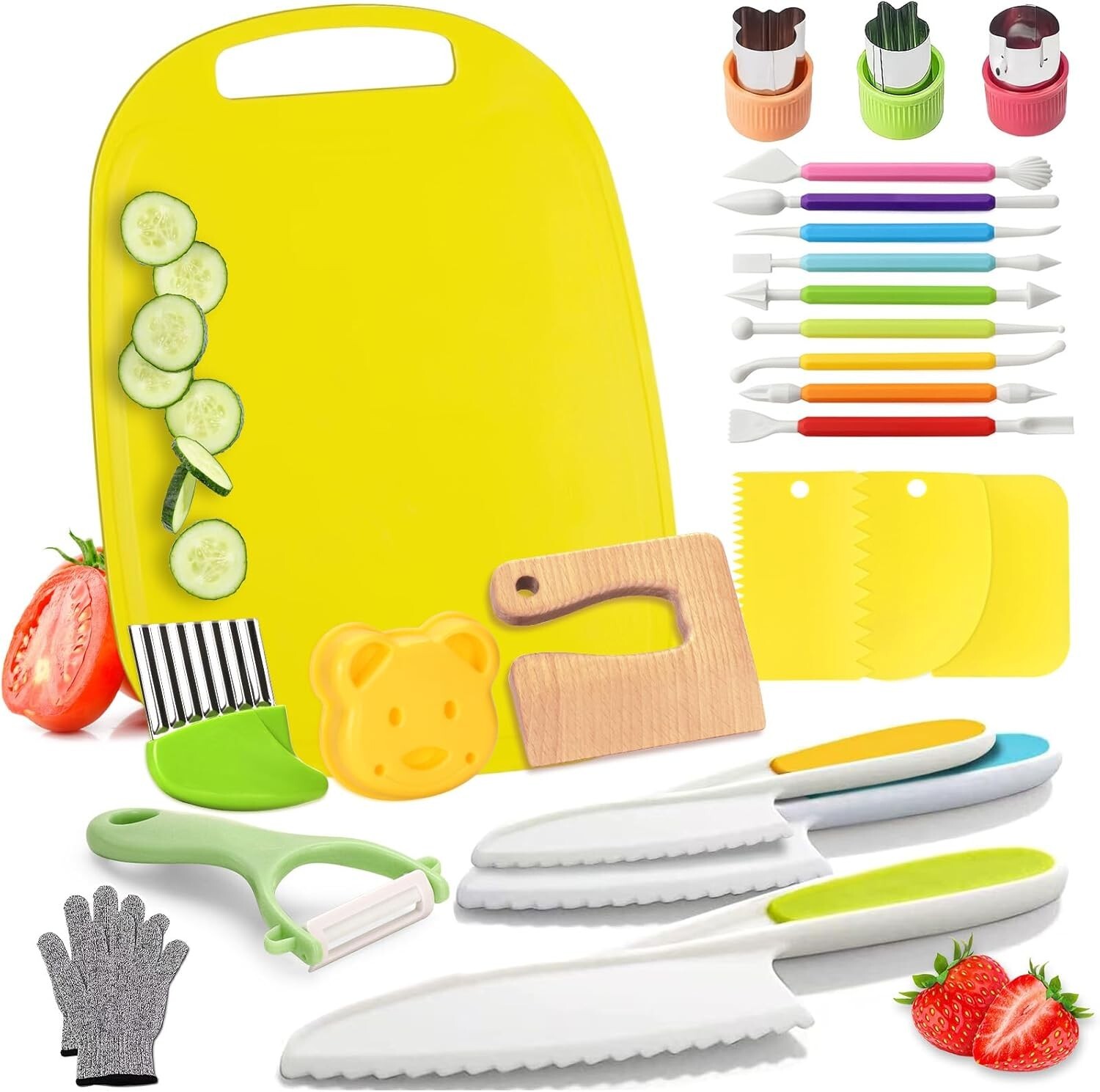 25 Pcs Kids Knife Set for Real Cooking Montessori Kitchen Toys for Toddlers Kids