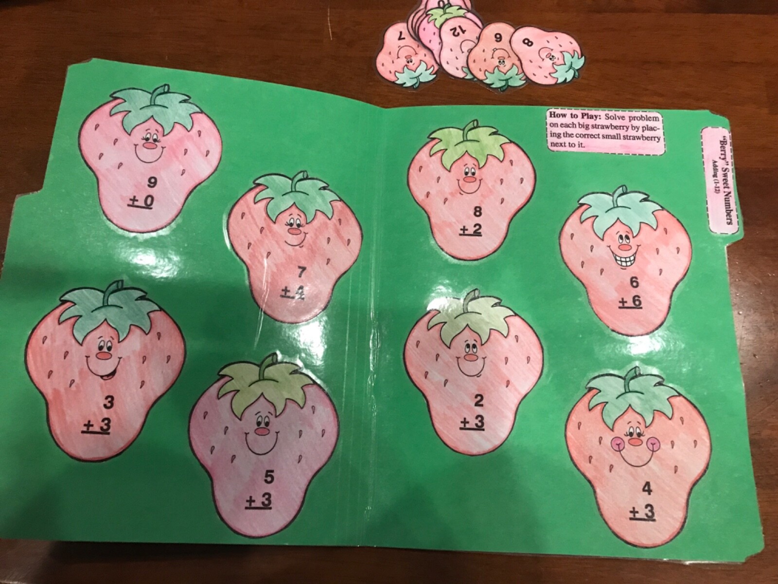 Berry Sweet Numbers Addition 1-12 K grade math file folder game teacher resource