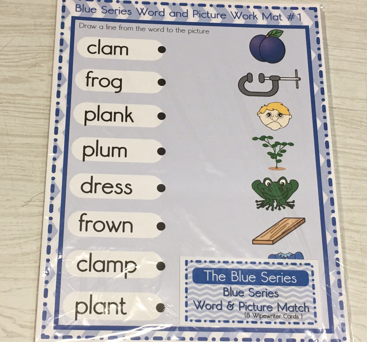 The Blue Series – Word & Picture Match Dry Erase (8 Wipewriter) Montessori