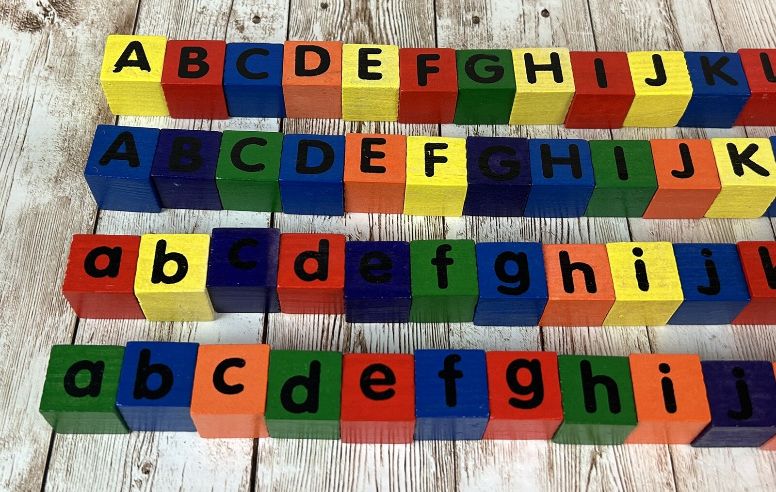 Wooden Alphabet 7/8″ Square Lacing Beads 104 Uppercase Lowercase Letter Alphabet