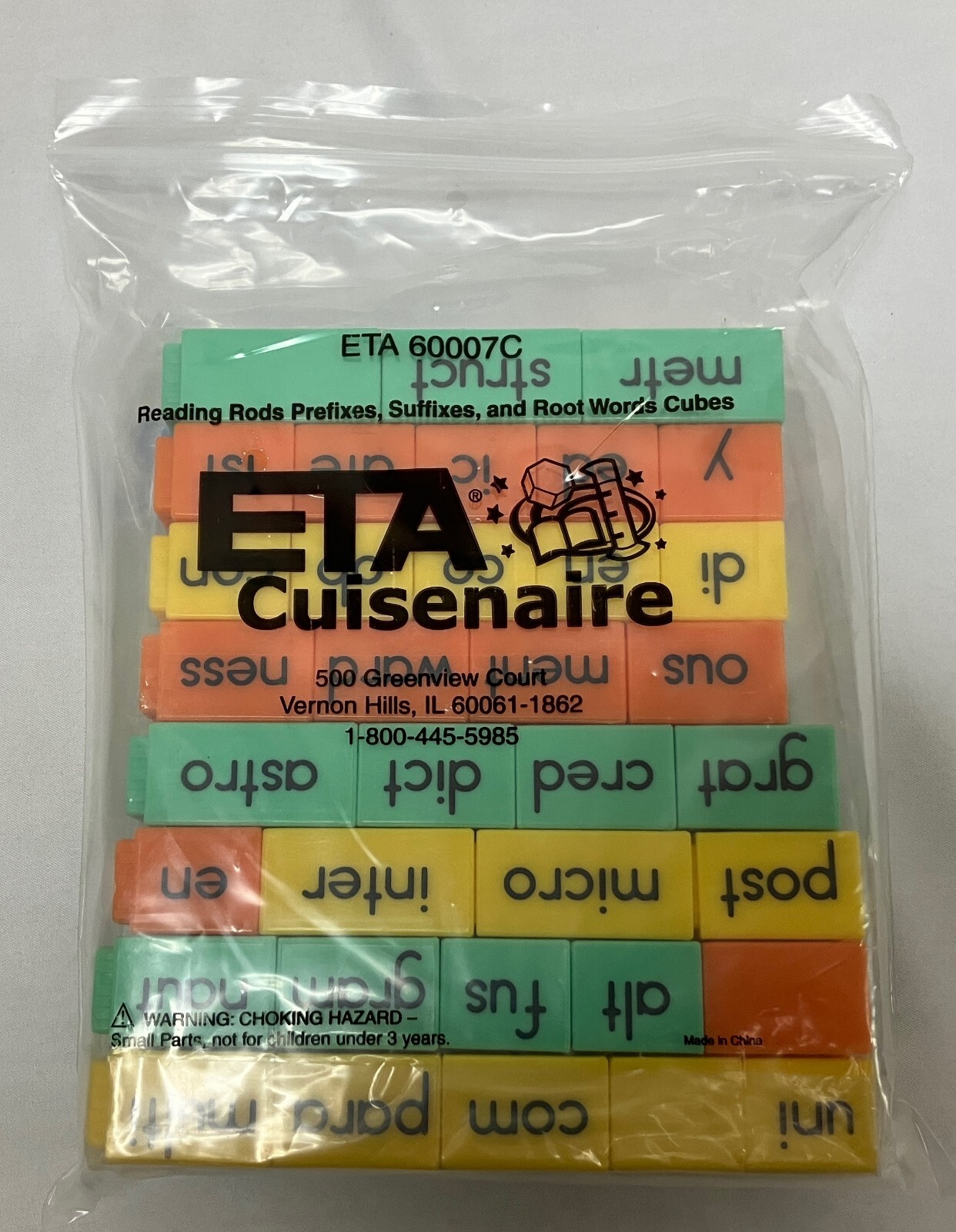 SEALED ETA Cuisenaire Reading Rods Prefixes Suffixes & Root Words Cubes #60007C
