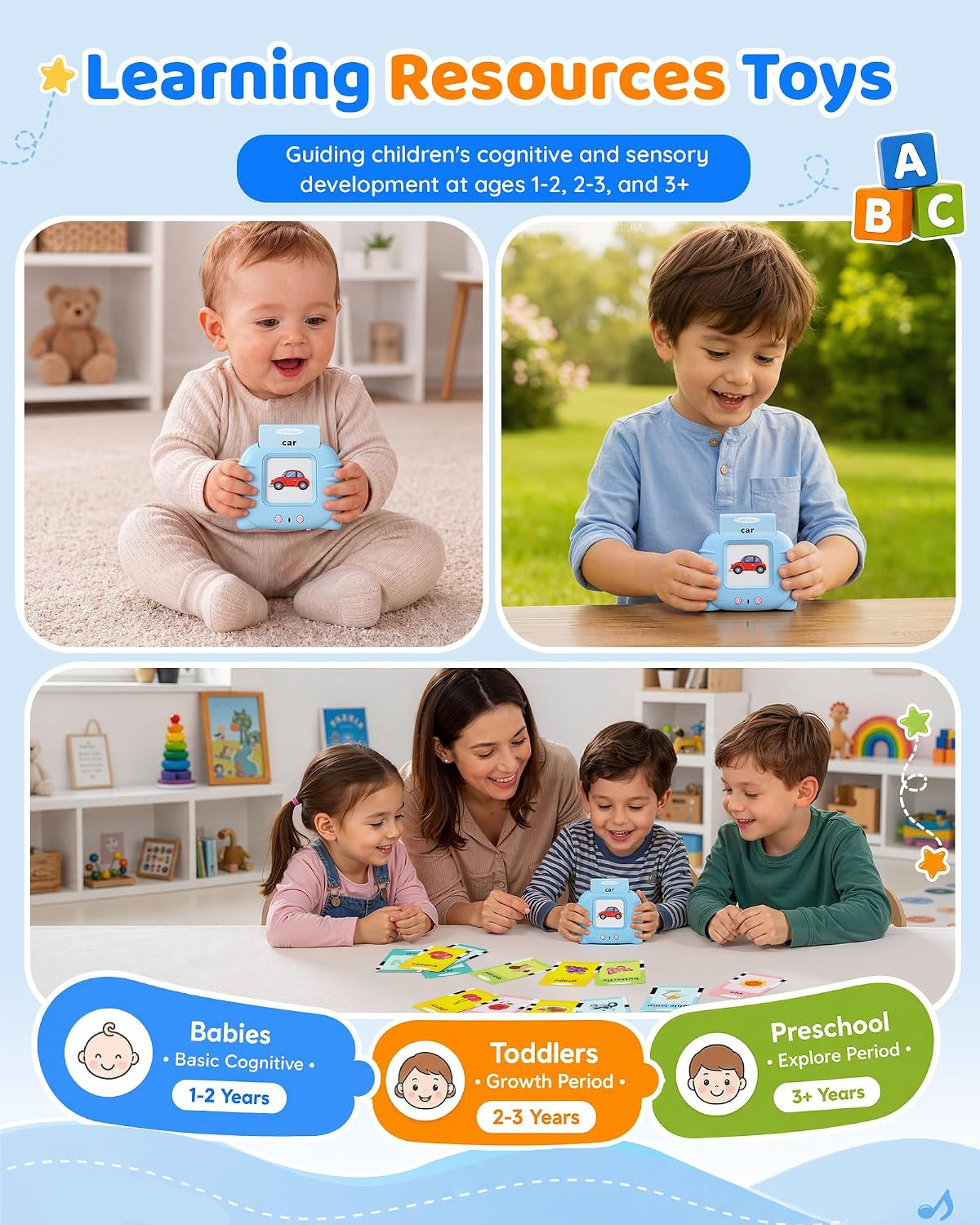 Aullsaty Talking Flash Cards for Toddlers 1-3, Upgraded 248 Sight Words Montesso