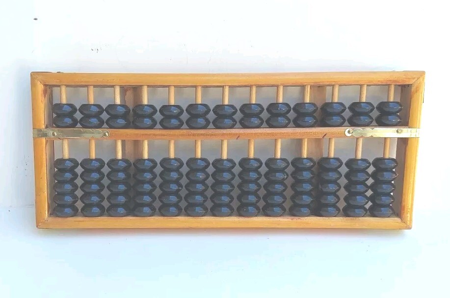 Vintage Abacus 13 Column Wood Calculator 7 Bead Rows 9½ X 4″ Metal Corners