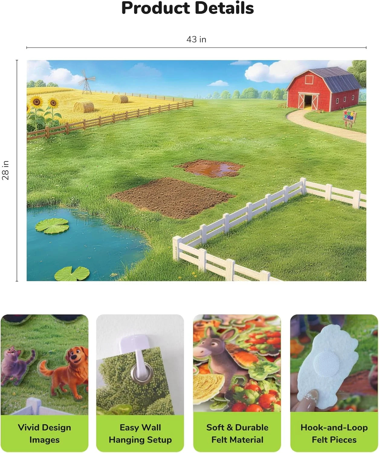 CHEFAN Farm Animals Felt Story Board Set 58 PCS, 3.5FT Interactive Storytelling