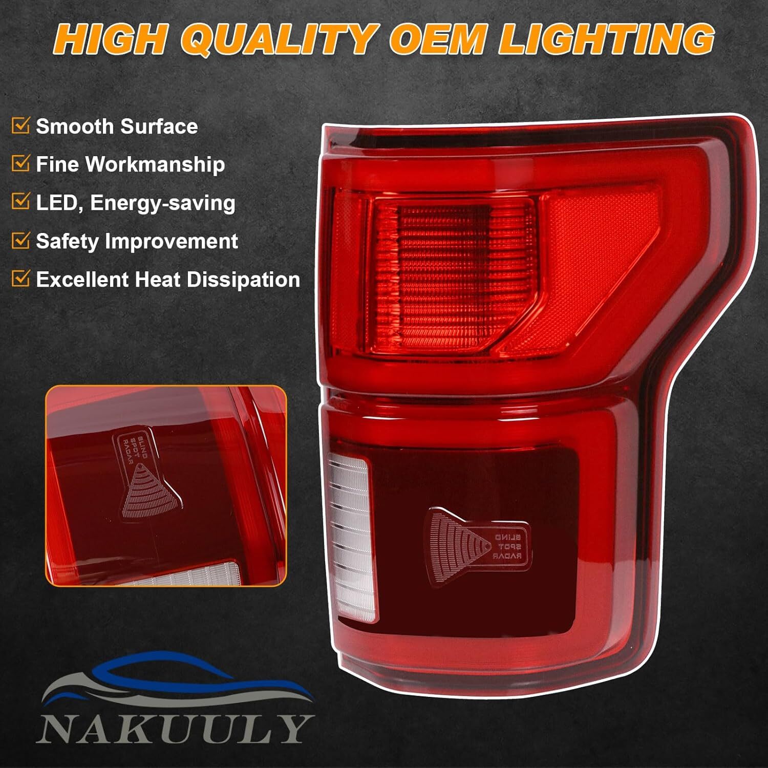 Tail Light Compatible with 18-20 Ford F150 LED Right Passenger Side w Blind Spot