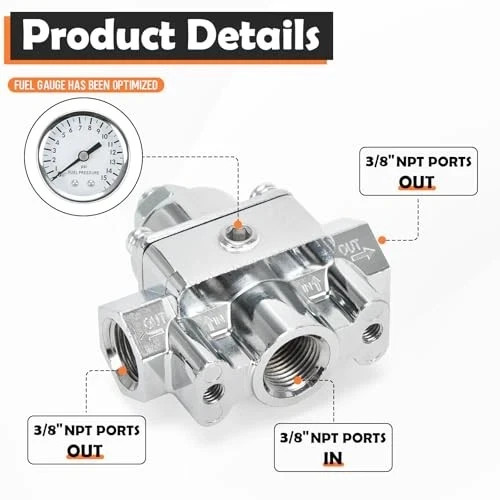 12-803 Adjustable Fuel Pressure Regulator with Gauge, Compatible with Holley and