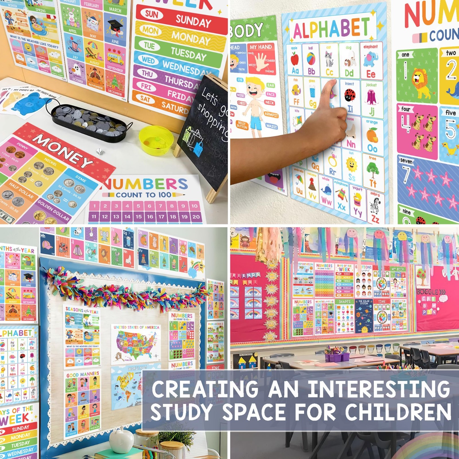 18 Laminated Educational Posters for Toddlers – Preschool Classroom Decor, Alpha