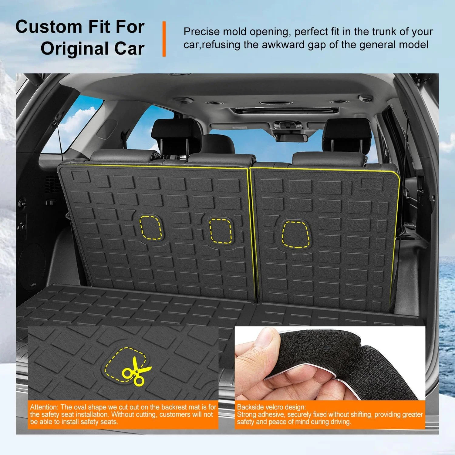 powoq Floor Mats Compatible with 2020-2025 Hyundai Palisade Trunk Mat Backrest M
