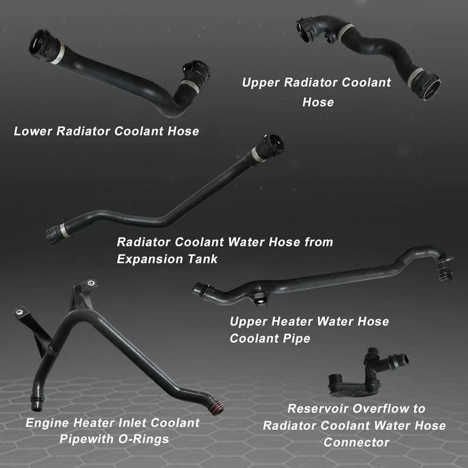 7Pcs Set Expansion Tank Coolant Radiator Hose Kit Compatible with BMW*