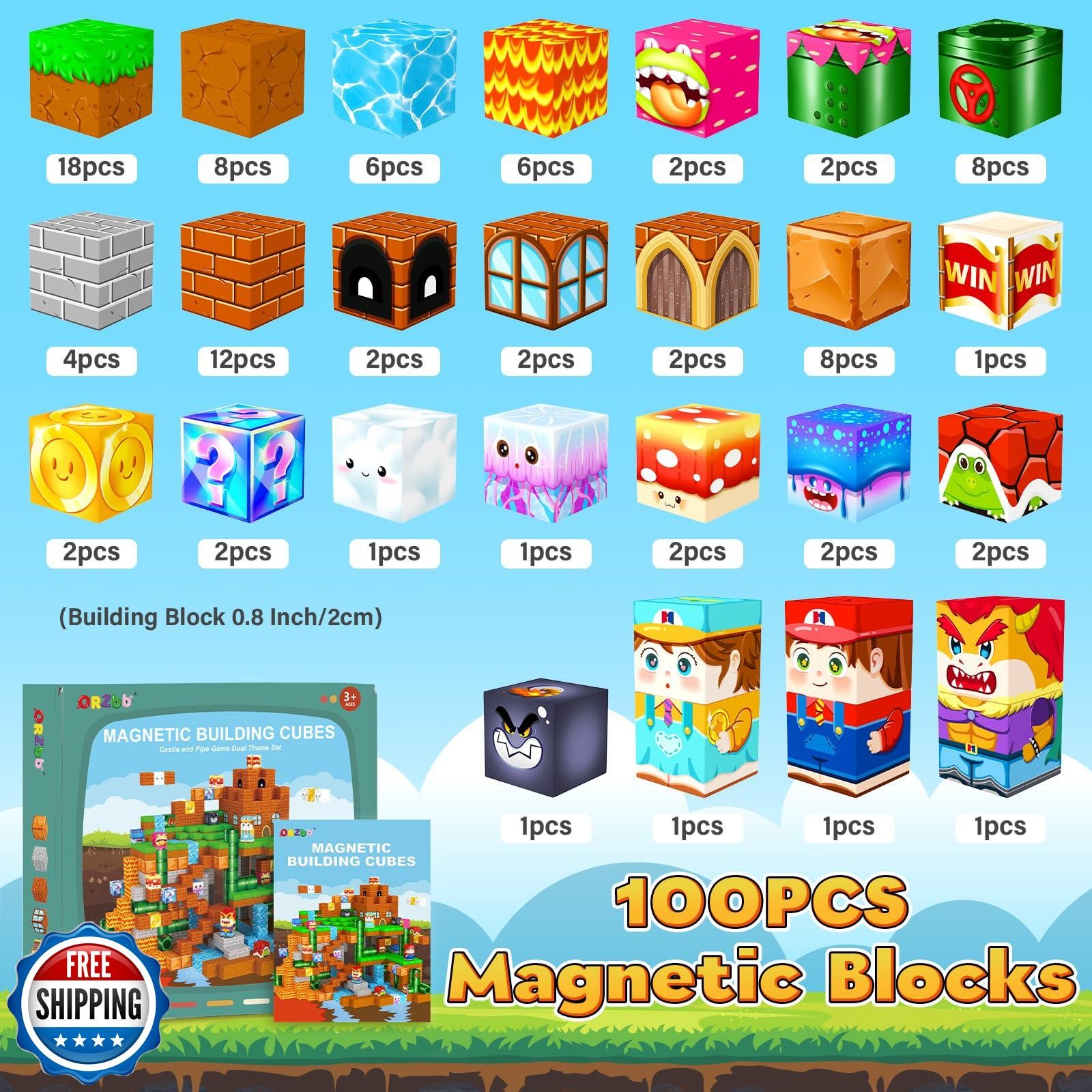ORZbb Magnetic Blocks Building Games Kids Toys for 3 4 5 6 7 8 9 10 11 12 13