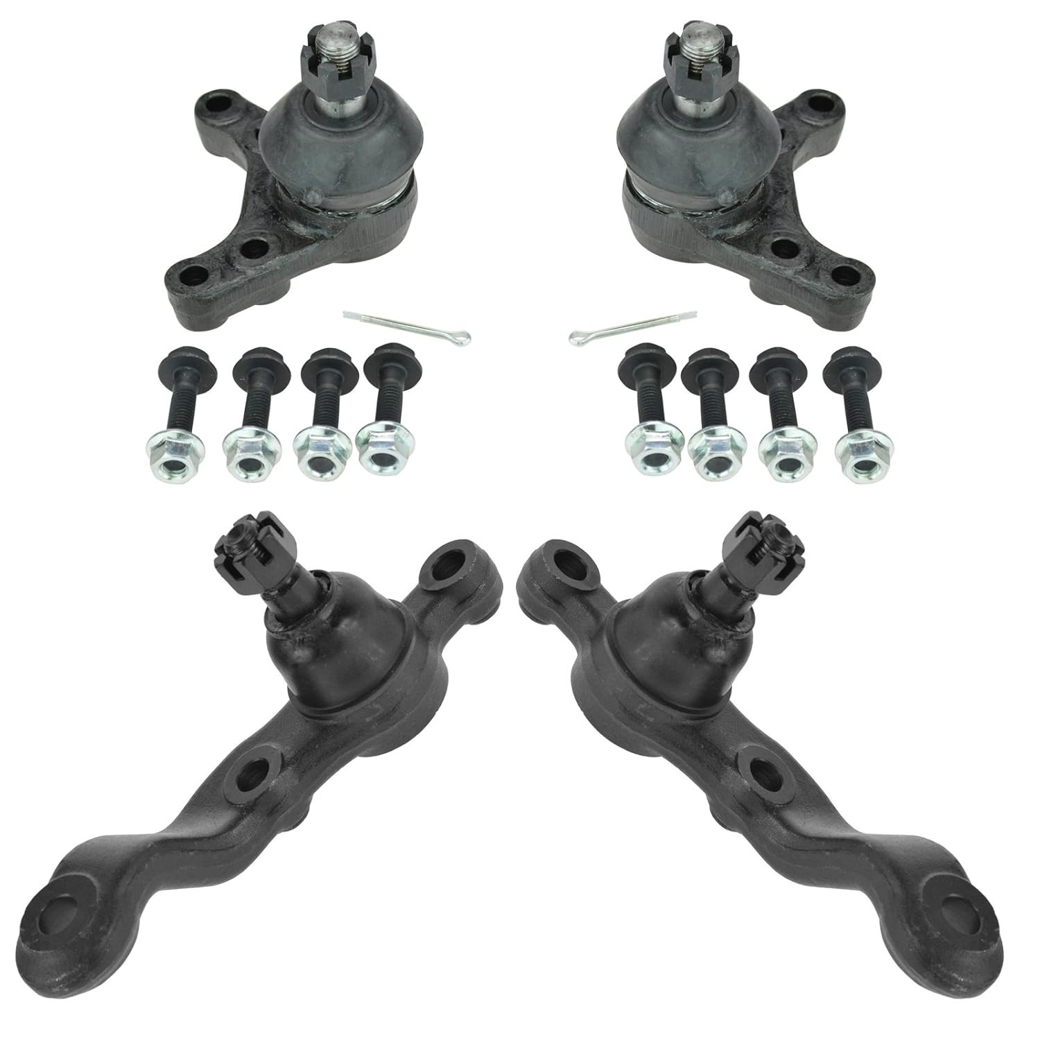 TRQ Front Upper and Lower Driver and Passenger Side Ball Joint Set Compatible wi