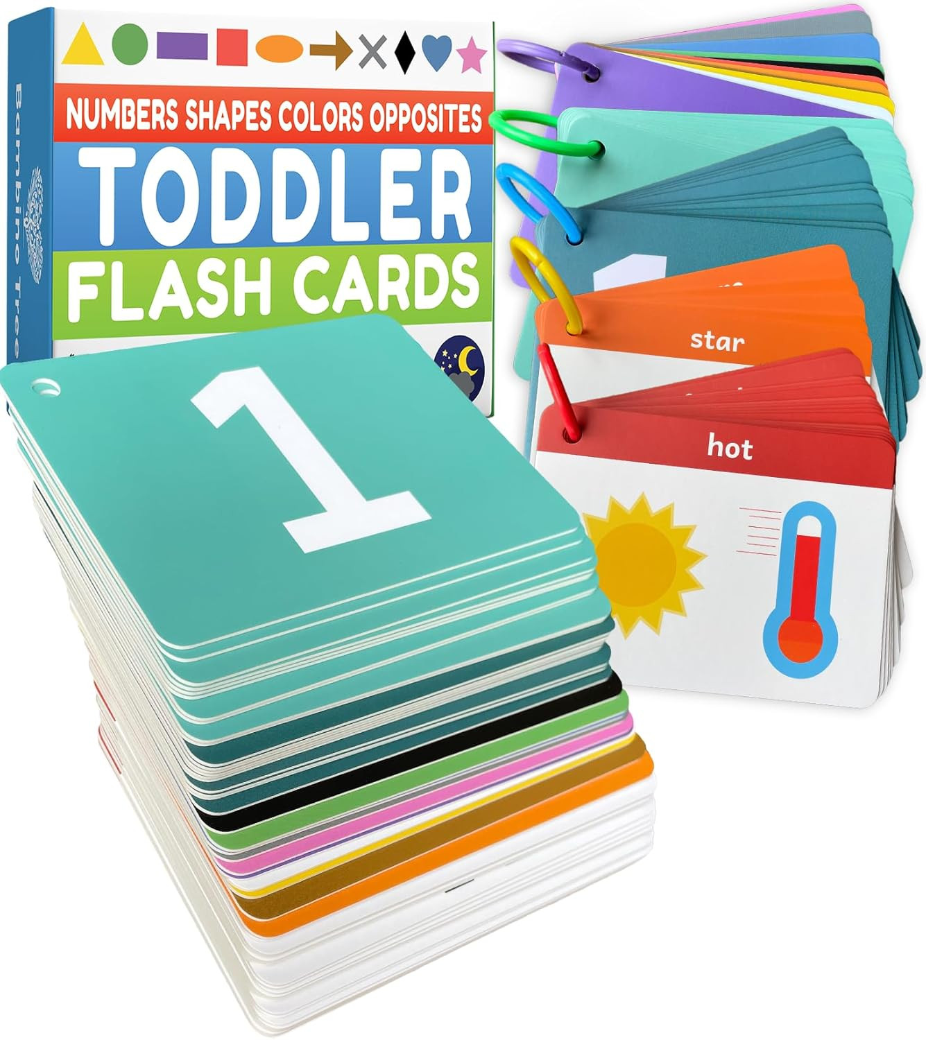 Toddler Flash Cards – Learn Colors, Numbers, Shapes, Opposites on Thick Jumbo