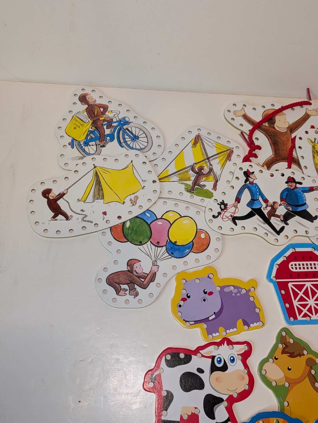 Lacing Card Set Curious George & Farm Animals Set Of 16 Kids Developmental Toy