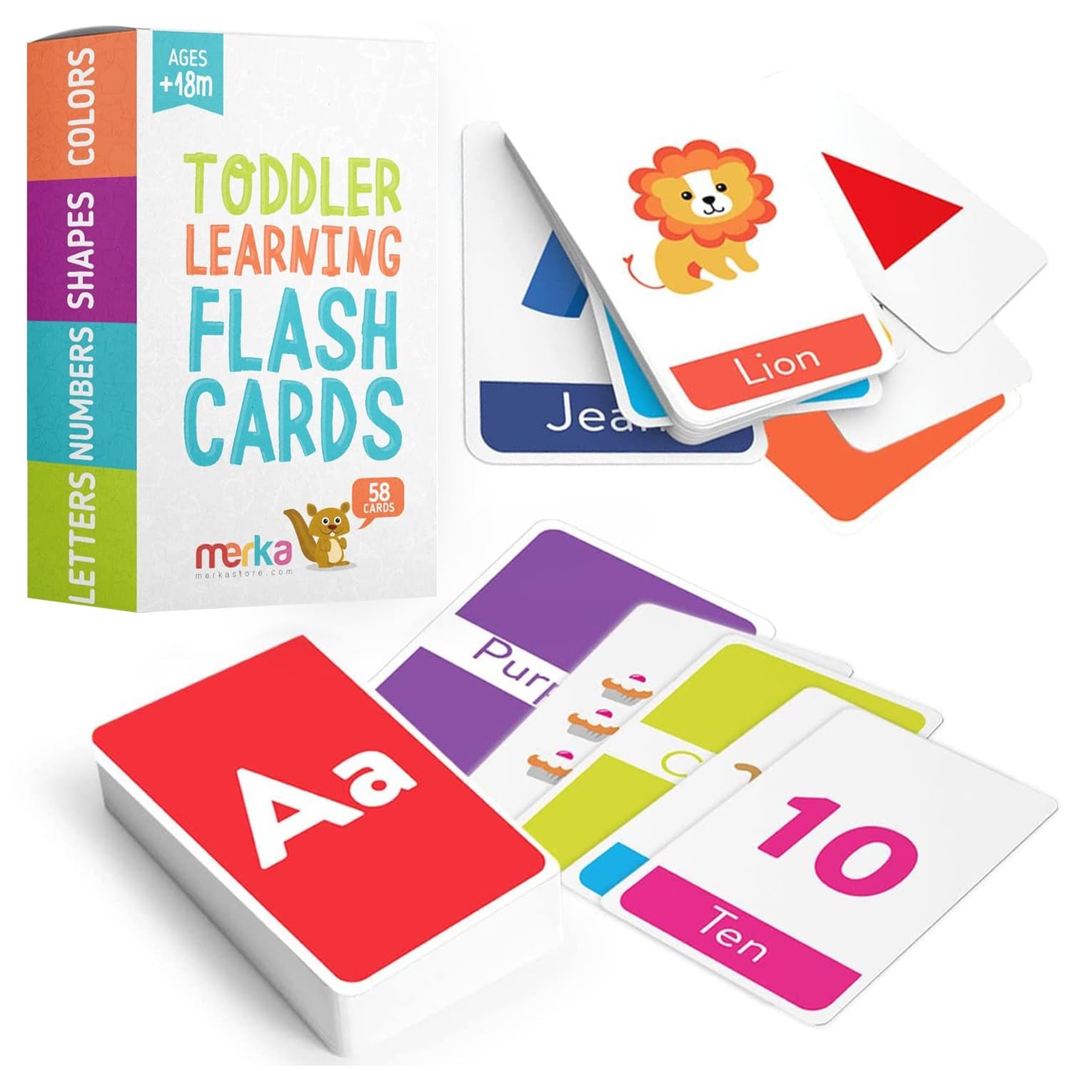 Toddler Flash Cards, Set of 58 Alphabet, Letters, Colors, Shapes, and Numbers…
