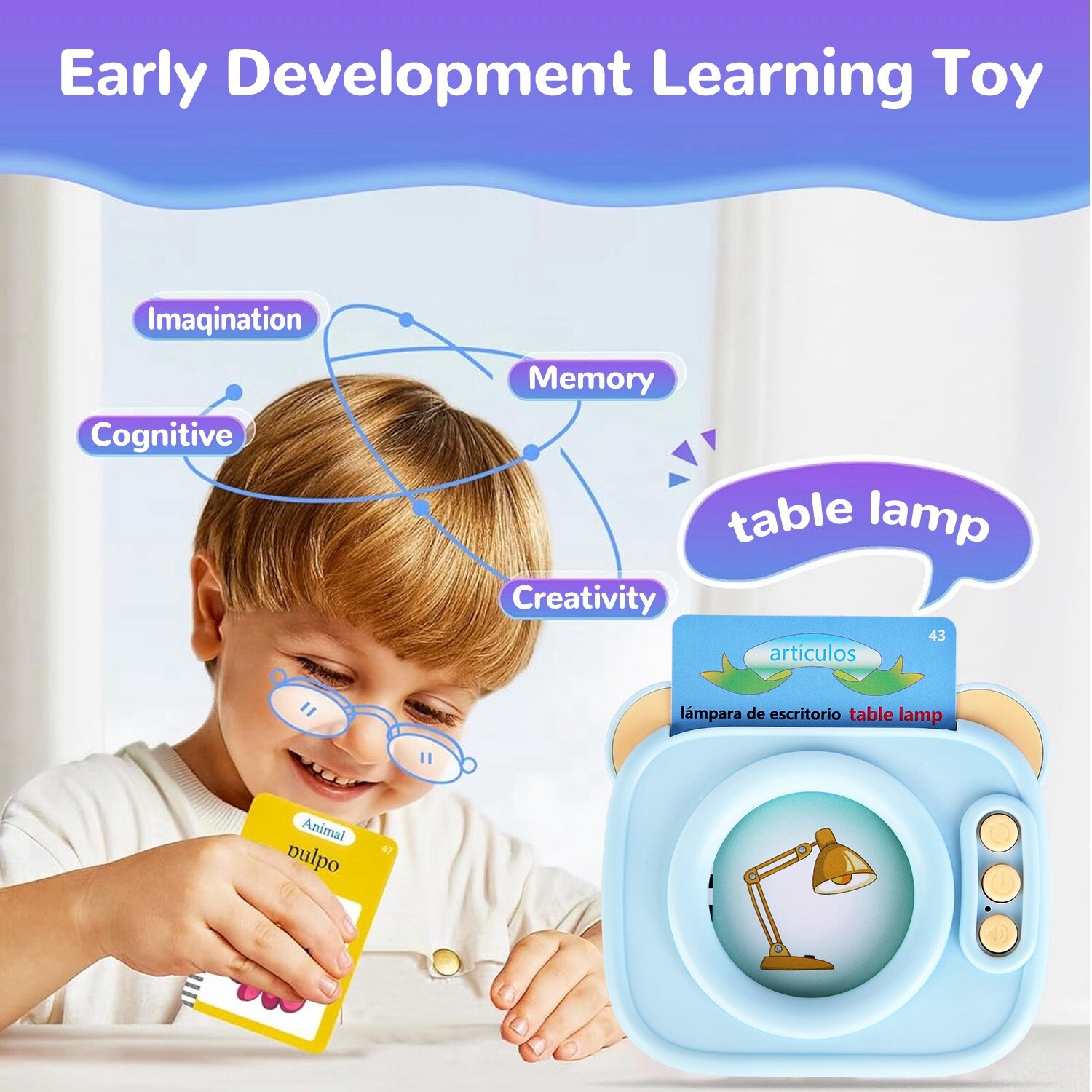Spanish & English Talking Flash Cards for Toddlers 1-8, Audible Toys for Kids