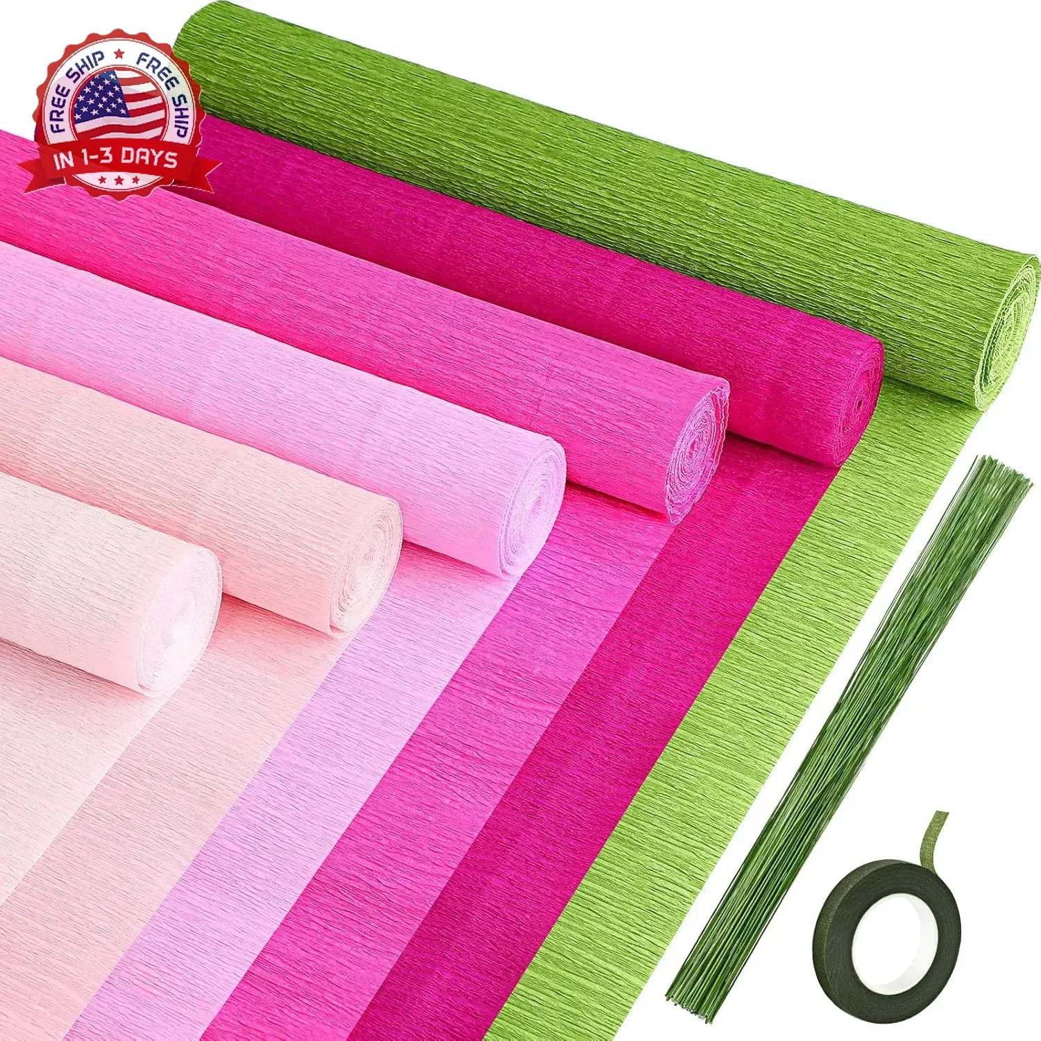 Gersoniel 57 Pcs Crepe Paper Flower DIY Kits 6 Rolls 35g Papel Crepe Sheets 50 P