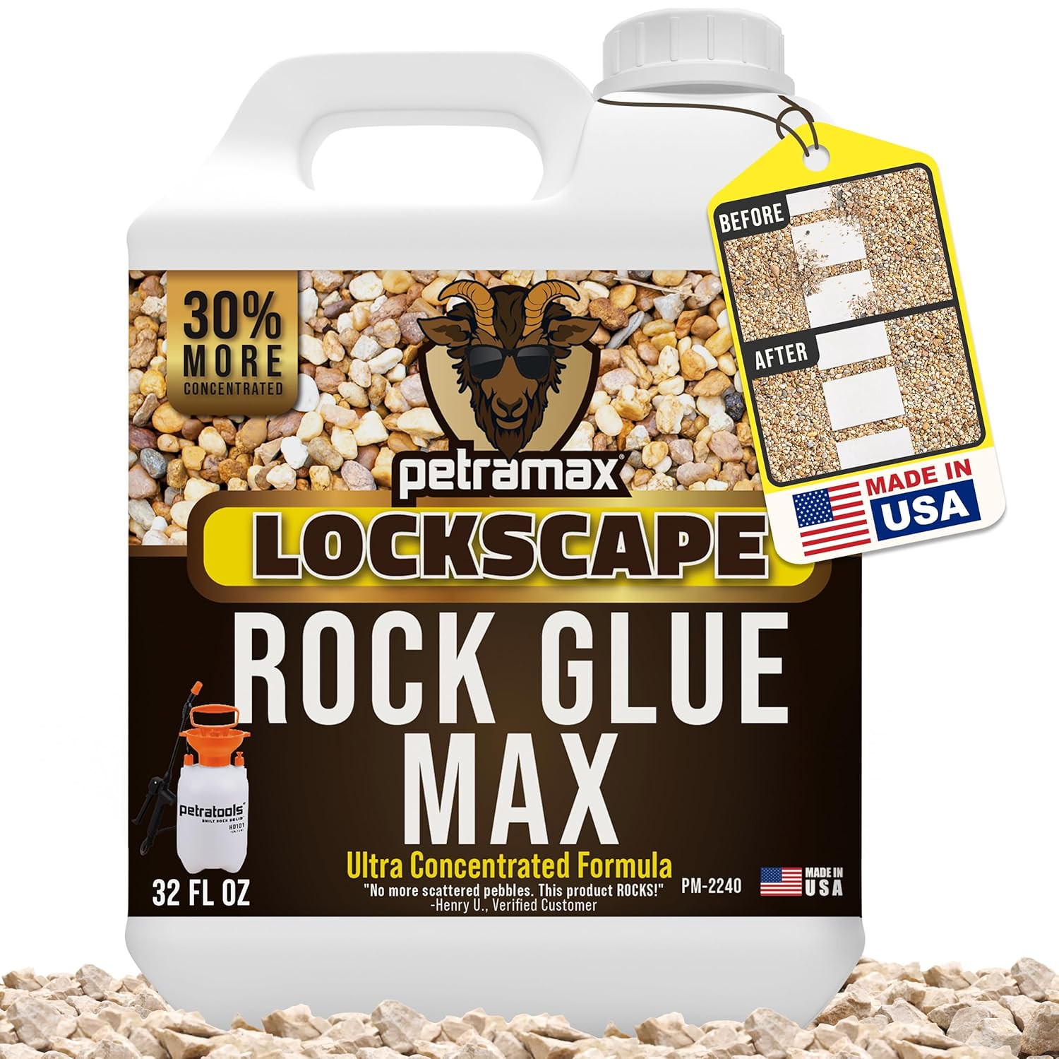 Max Rock Glue for Landscaping, 32 Ounce – Ground Coverage & Pet Safe Mulch Glue