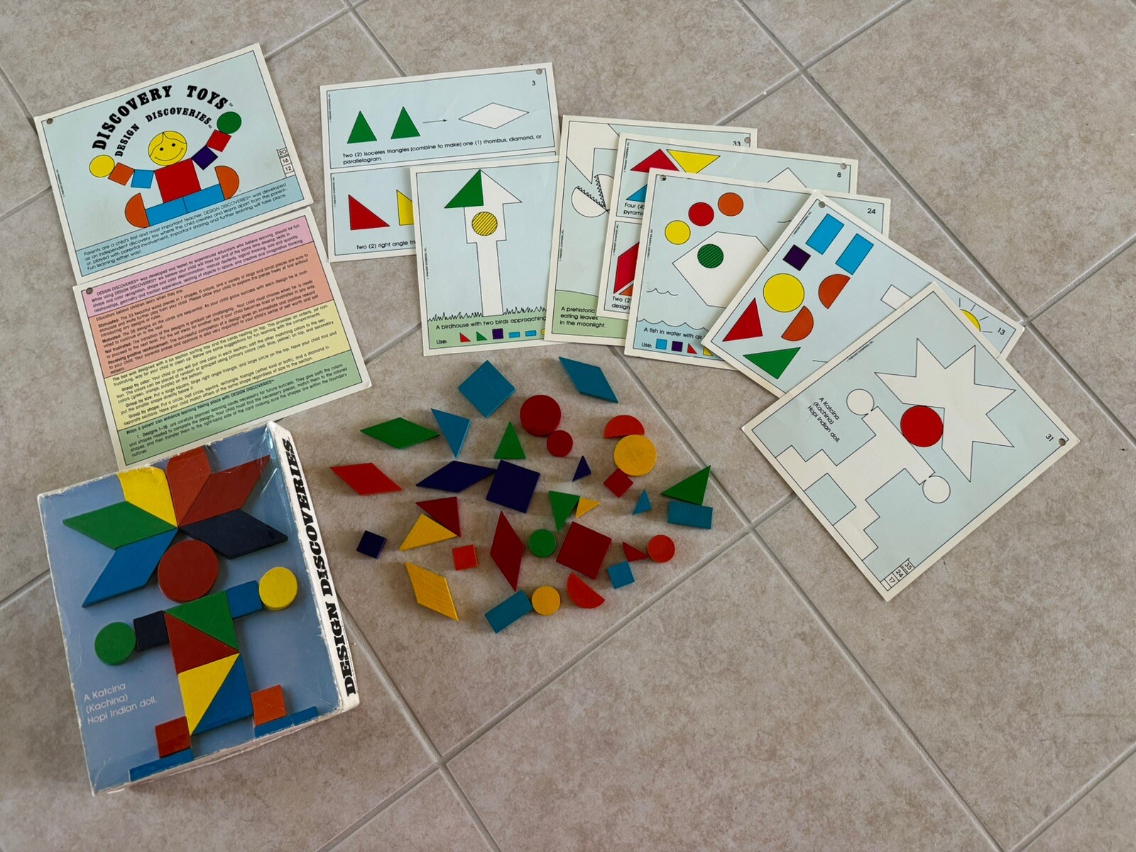Vintage Design Discovery Toys Educational Wood Tangrams COMPLETE! Retro 70s 80s