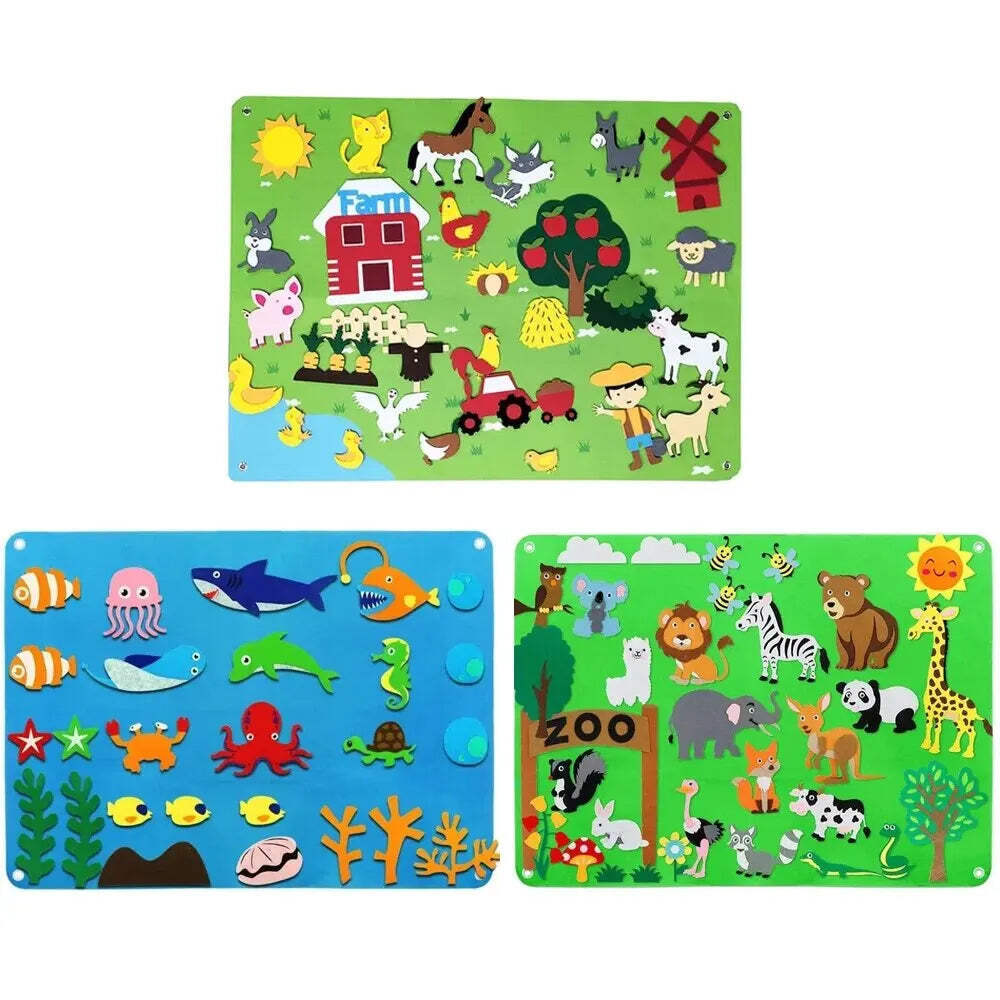 Felt Board Stories Set Montessori Ocean Farm Animal Family Interactive Preschool