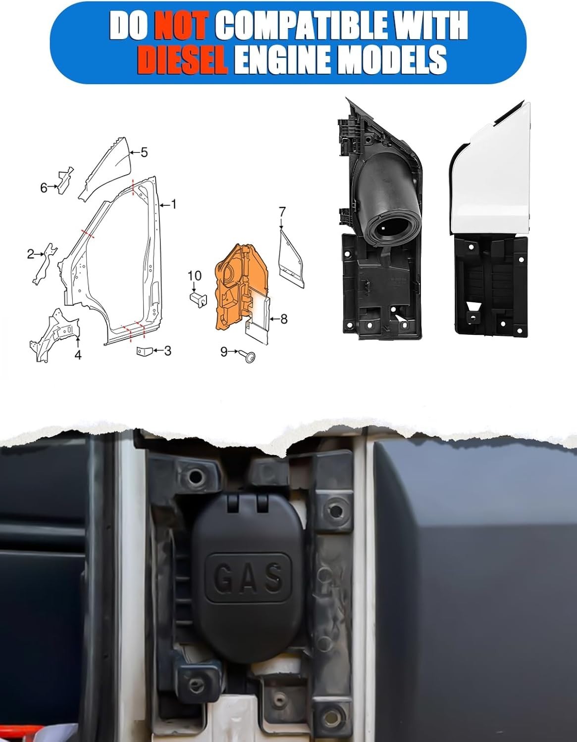 Transit Fuel Door Gas Assembly + White Cover Ford 2015-2023 Z-5427936-A Vans