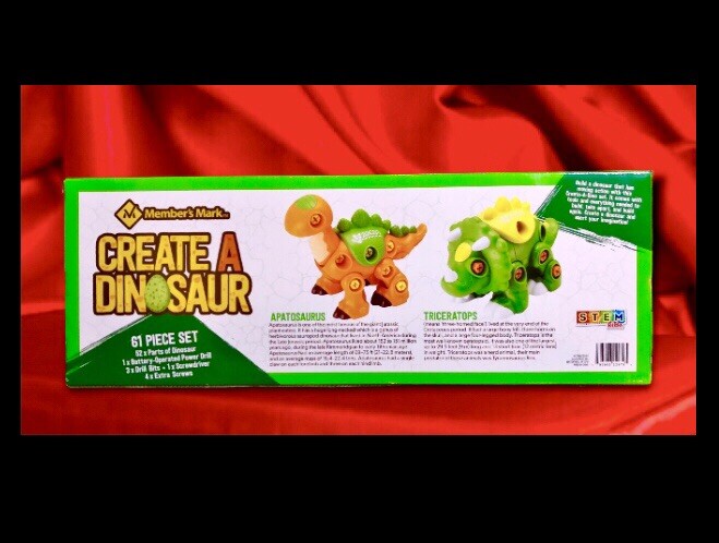 61pc STEM Create A Dinosaur,w Power Drill:Long Neck,triceratops,DIS’/ASSEMBLE